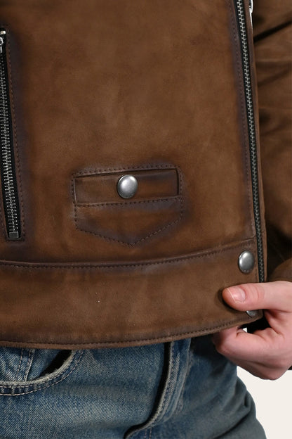 Women’s Dark Taupe Oakley Vintage Suede Biker Jacket