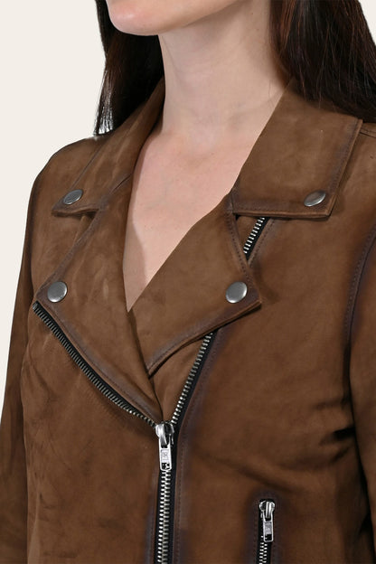 Women’s Dark Taupe Oakley Vintage Suede Biker Jacket