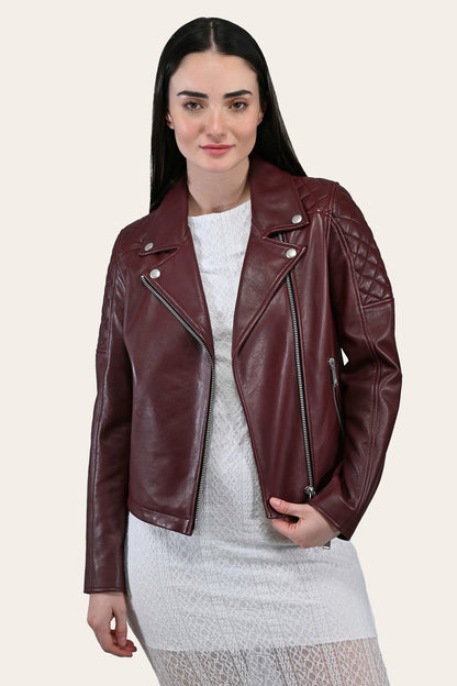 Women’s Oxblood Oklahoma Nappa Leather Biker Jacket