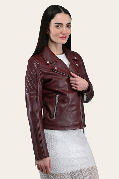 Women’s Oxblood Oklahoma Nappa Leather Biker Jacket