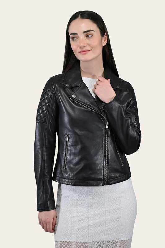 Women’s Black Oklahoma Biker Leather Jacket