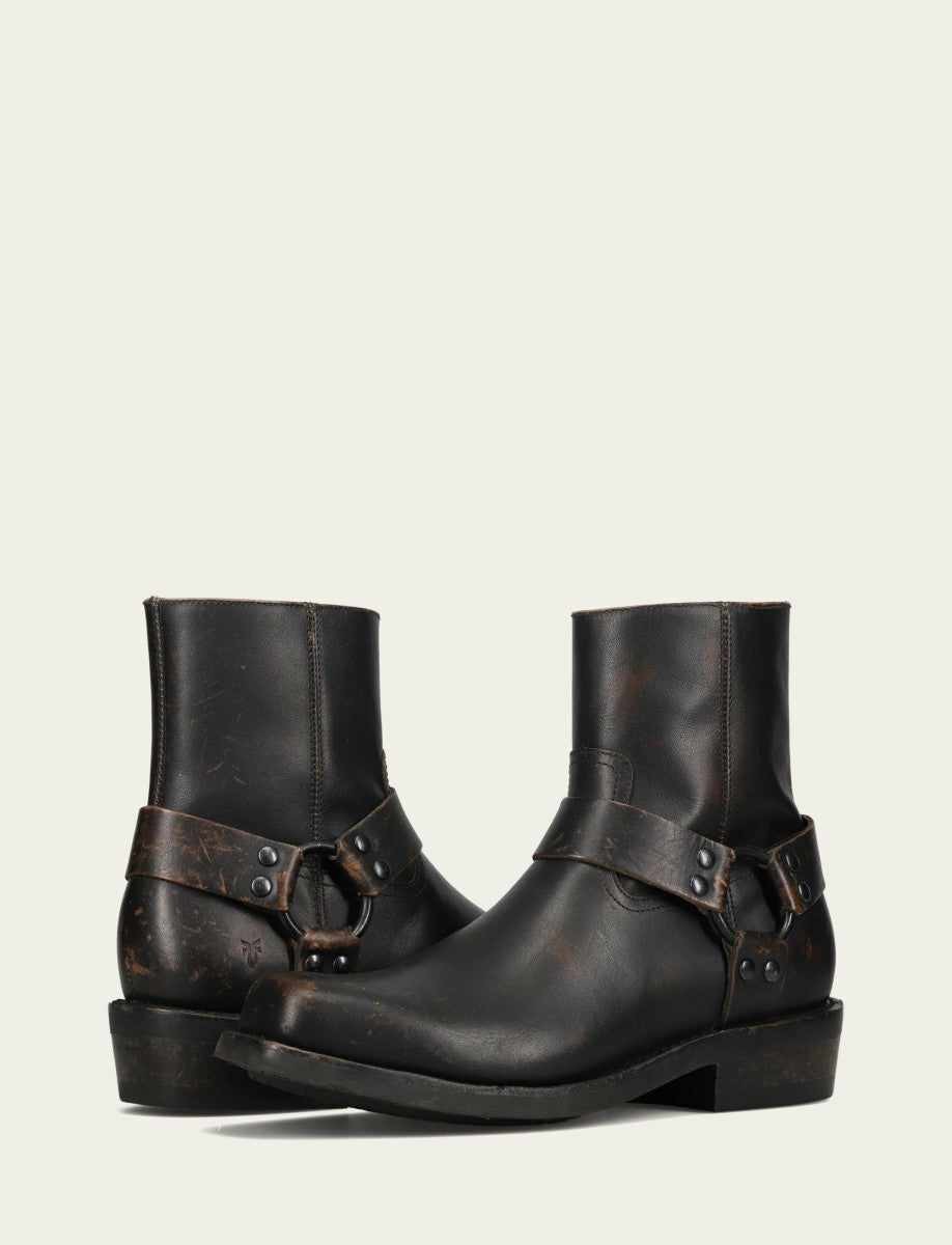 Men’s Antiqued Black Conway Harness Leather Boots