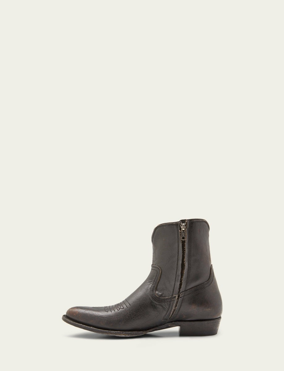 Men’s Antique Black Austin Inside Zip Leather Boots