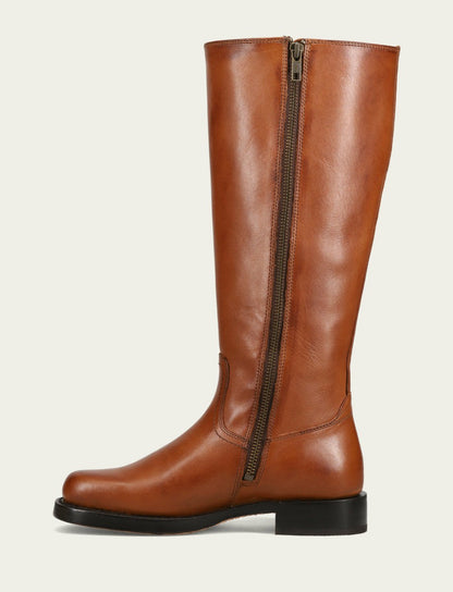 Women's Cognac Campus Low Heel Tall Riding Wide Calf Boot