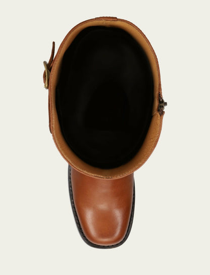 Women's Cognac Campus Low Heel Tall Riding Wide Calf Boot