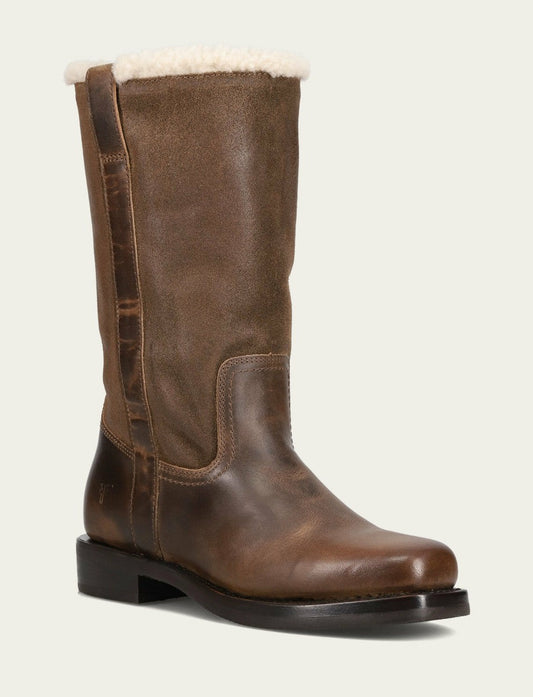 Women's Dark Taupe Campus Low Heel Mid Shearling Boot