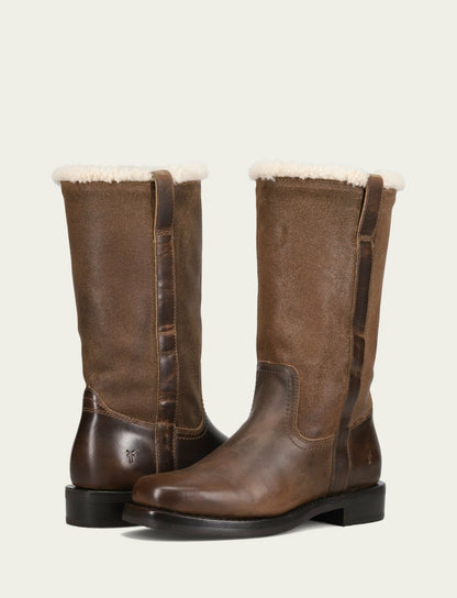 Women's Dark Taupe Campus Low Heel Mid Shearling Boot