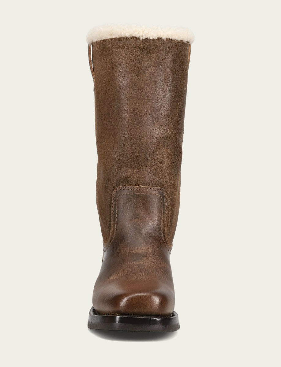 Women's Dark Taupe Campus Low Heel Mid Shearling Boot