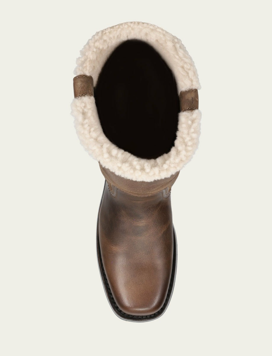 Women's Dark Taupe Campus Low Heel Mid Shearling Boot