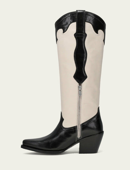 Women’s Black/Ivory Leather Laila Tall Rhinestone Boots