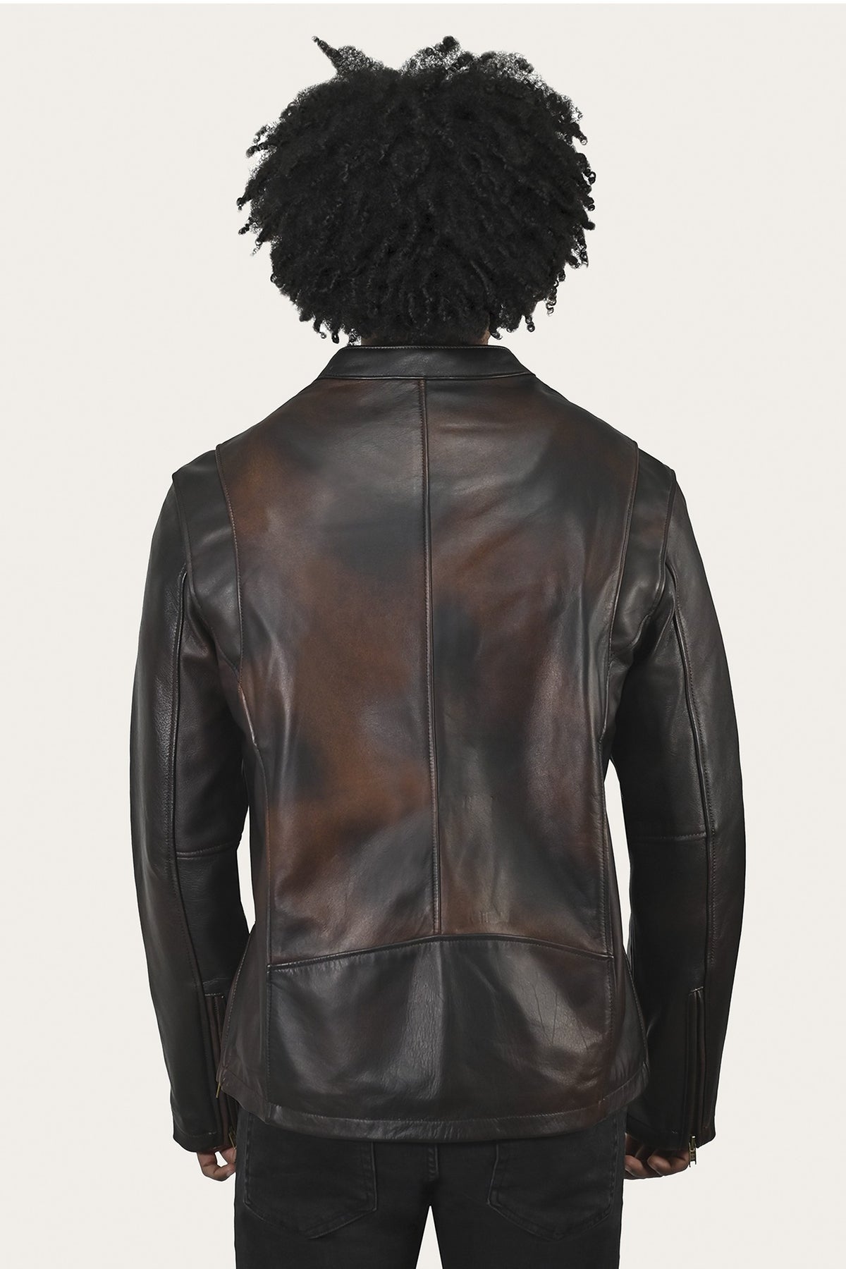 Men’s Cognac Black Huck Cowhide Racer Leather Jacket