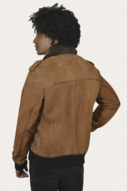 Men’s Middle Brown Jethro Shearling Flight Suede Jacket