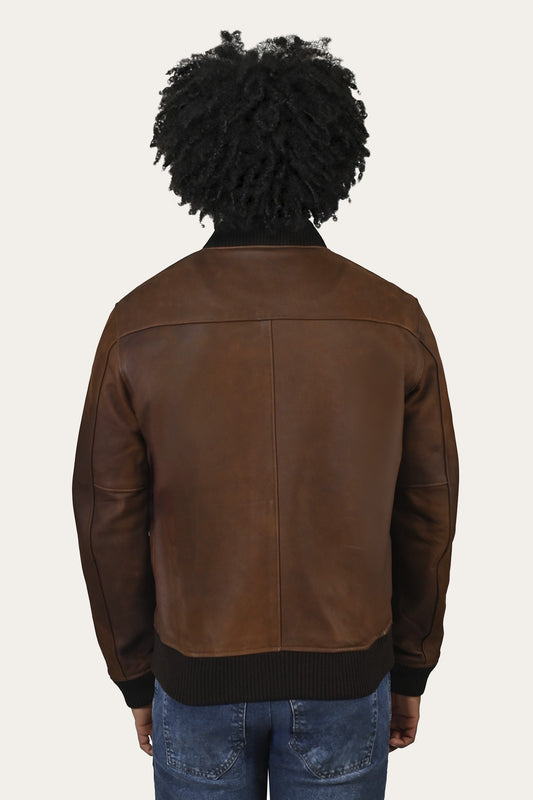 Men’s Cognac Clay Leather Bomber Jacket