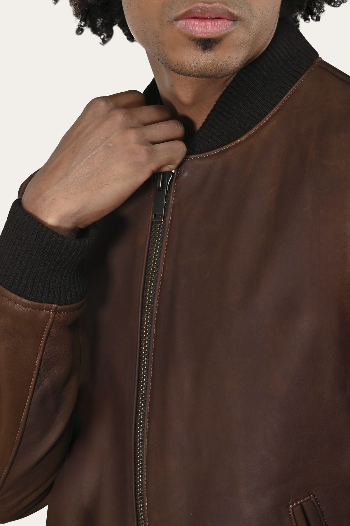 Men’s Cognac Clay Leather Bomber Jacket