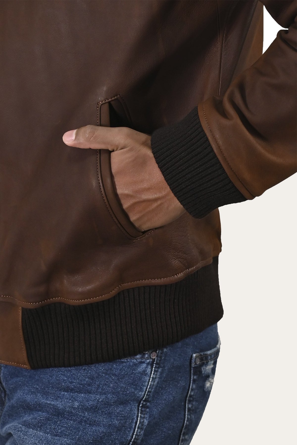 Men’s Cognac Clay Leather Bomber Jacket