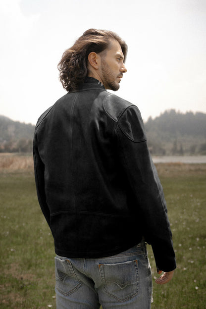 Men’s Black Gannon Lamb Leather Racer Jacket