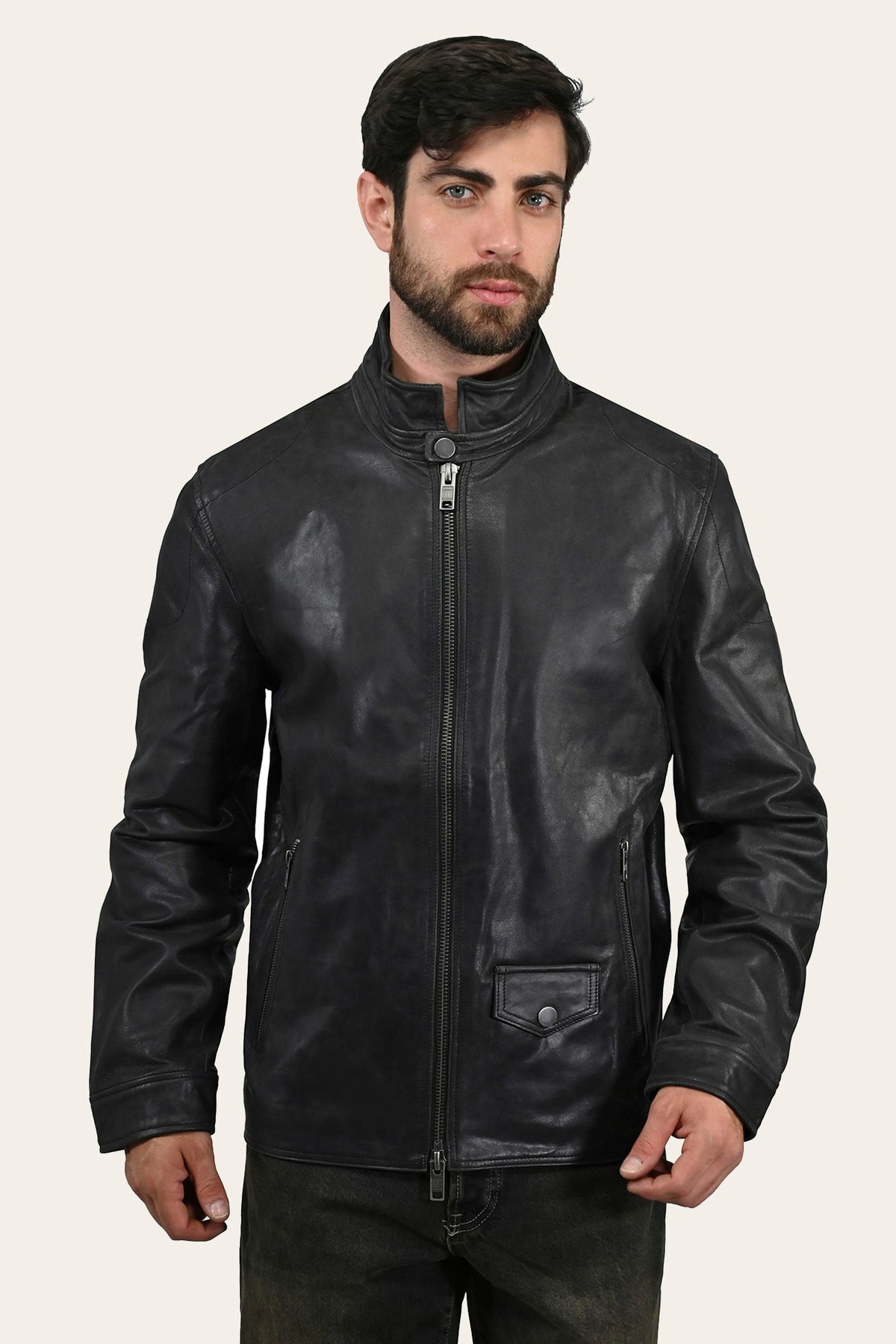 Men’s Black Lawton Modern Nappa Biker Jacket