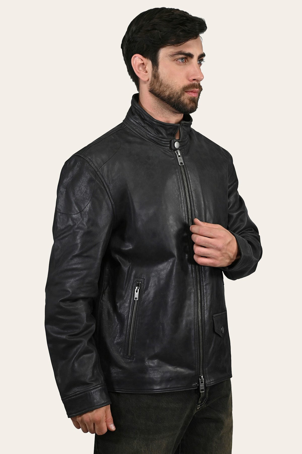 Men’s Black Lawton Modern Nappa Biker Jacket