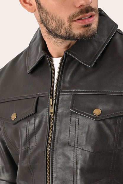 Men’s Dark Brown Kentucky Trucker Leather Jacket