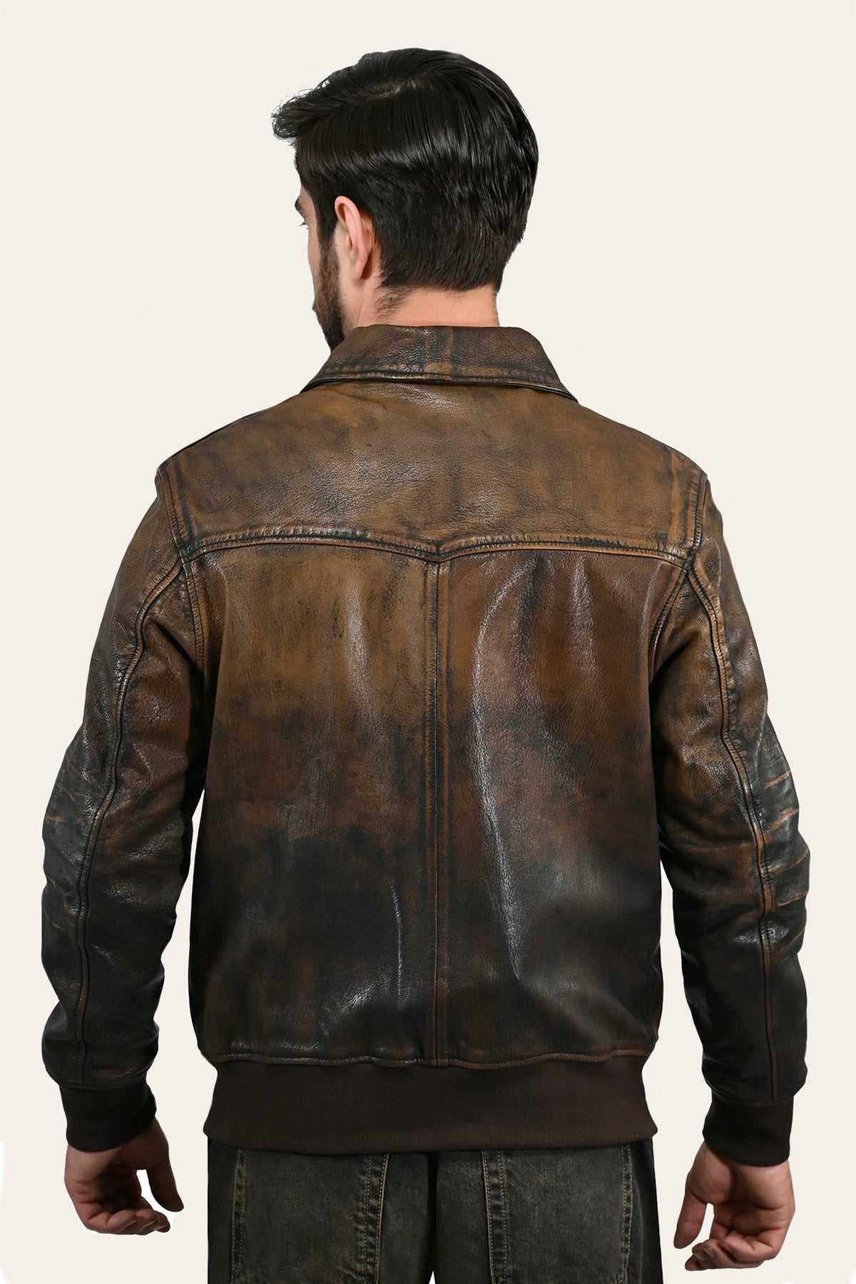 Men’s Brown Beige Nebraska Bomber Leather Jacket