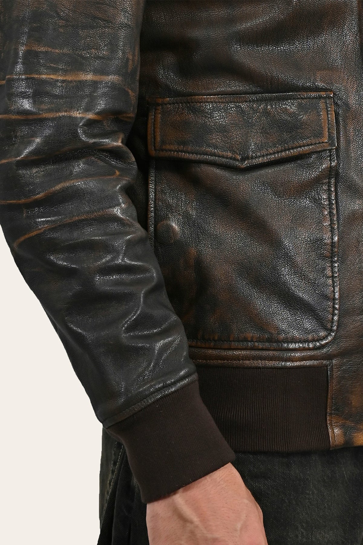 Men’s Brown Beige Nebraska Bomber Leather Jacket