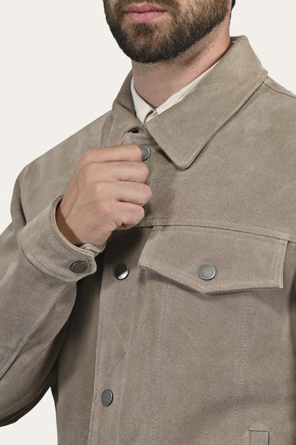 Men’s Taupe Trailblazer Suede Trucker Jacket
