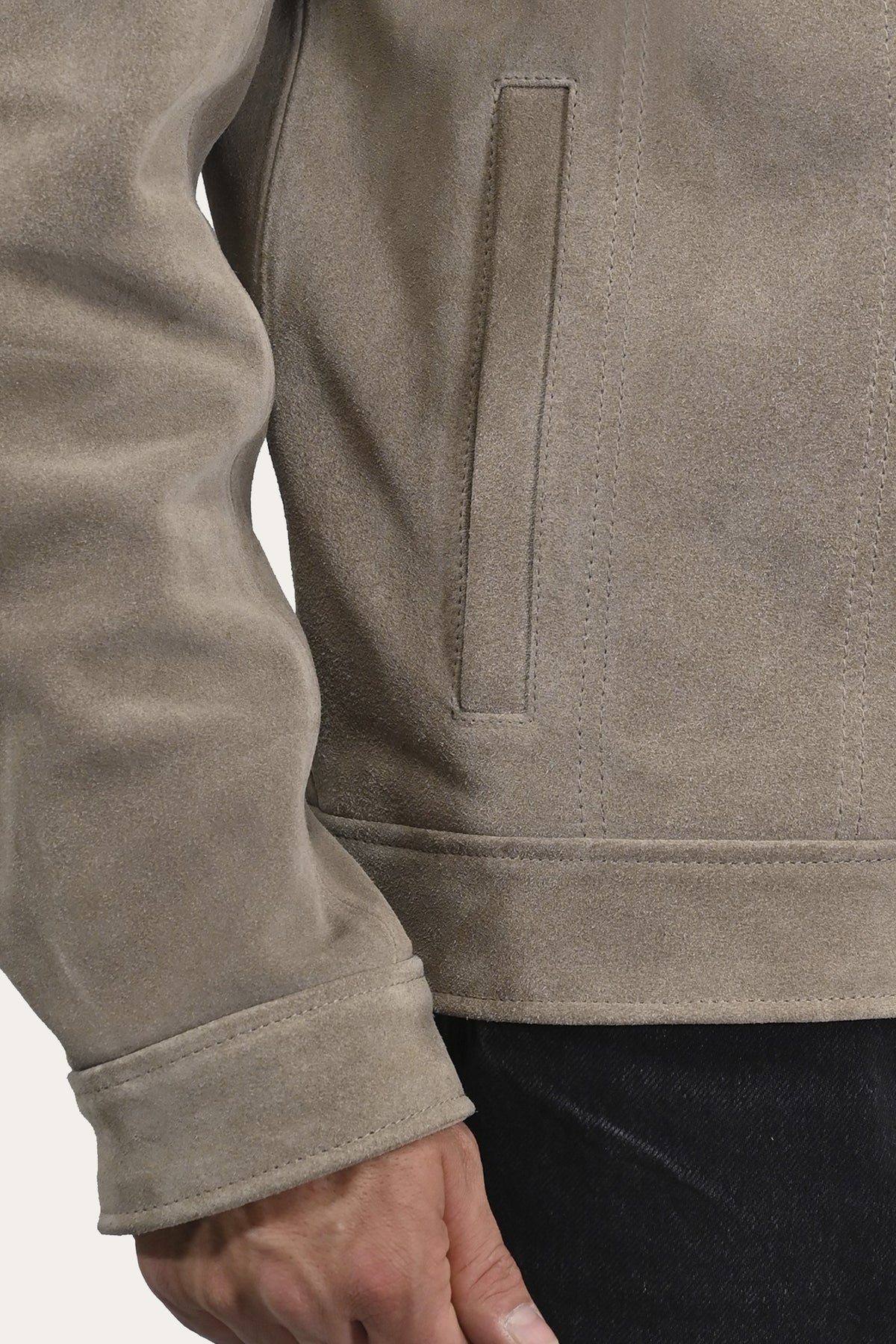 Men’s Taupe Trailblazer Suede Trucker Jacket