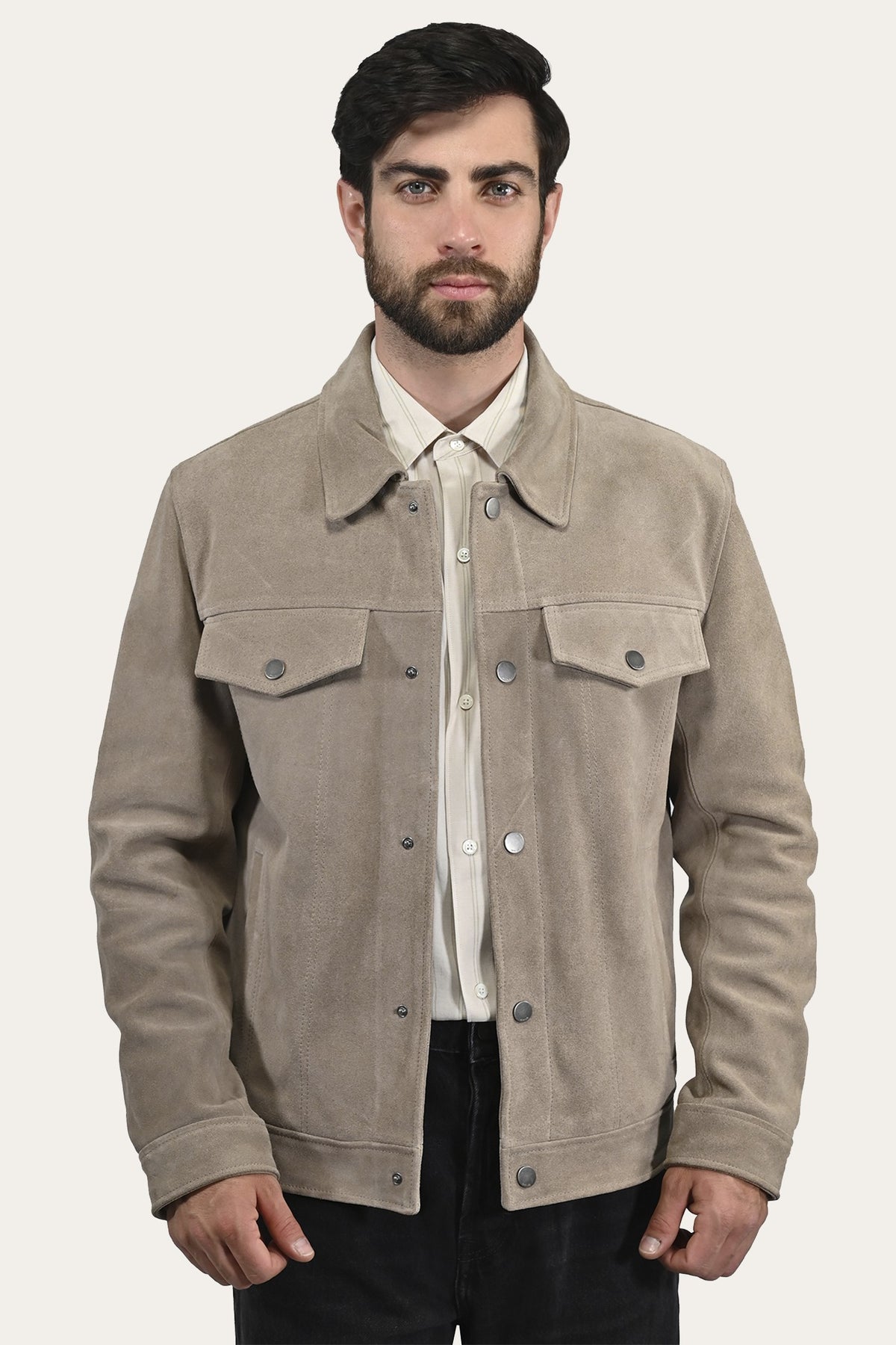 Men’s Taupe Trailblazer Suede Trucker Jacket