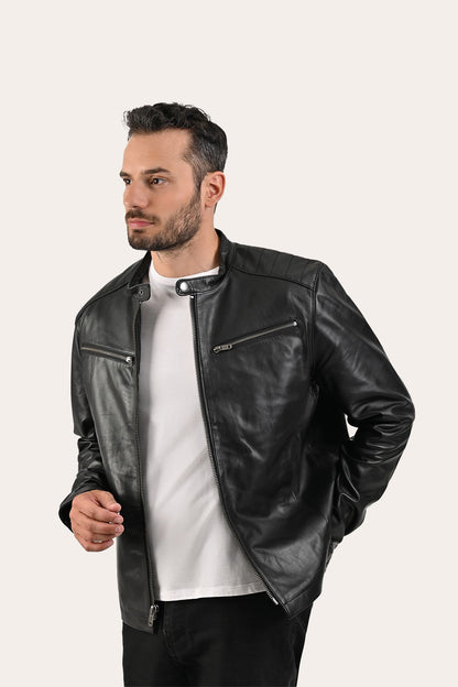 Men’s Black Pioneer Racer Leather Jacket