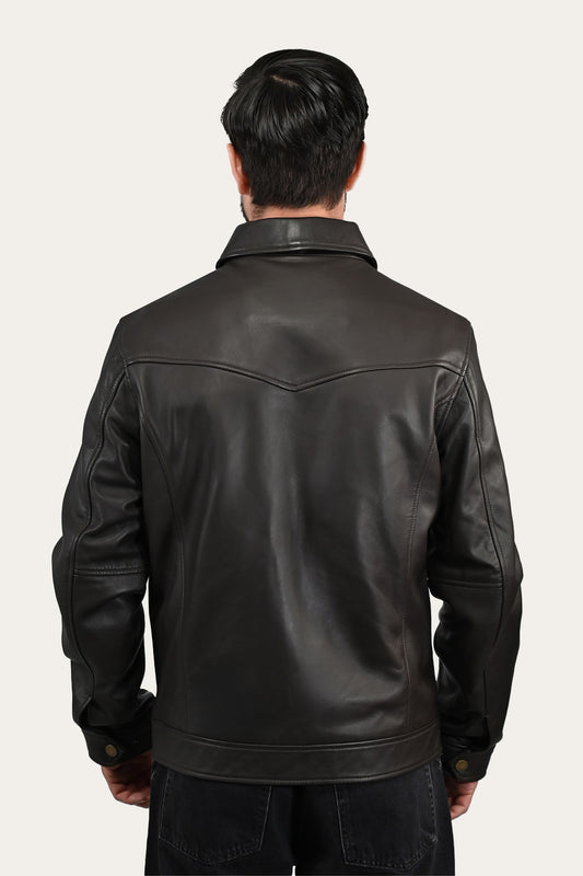 Men’s Dark Brown Durango Trucker Leather Jacket