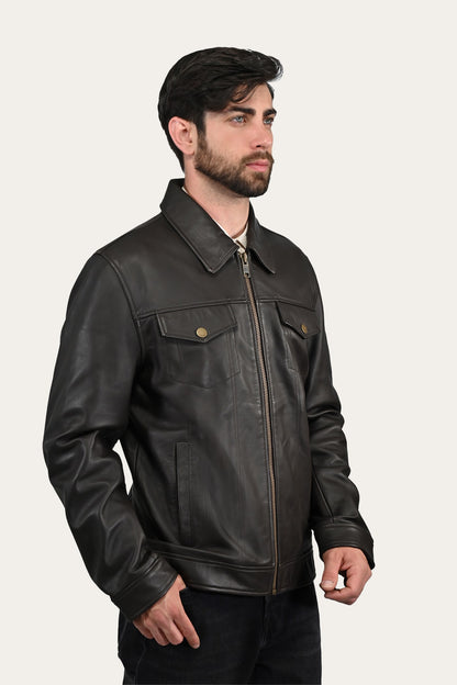 Men’s Dark Brown Durango Trucker Leather Jacket