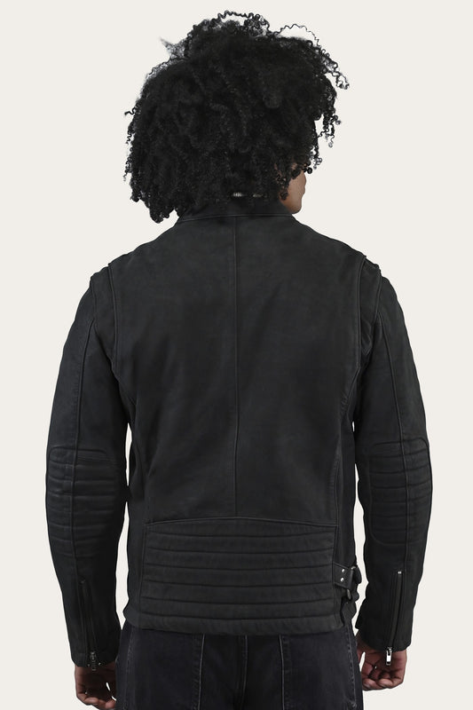 Men’s Black Cattleman Vintage Cafe Racer Leather Jacket