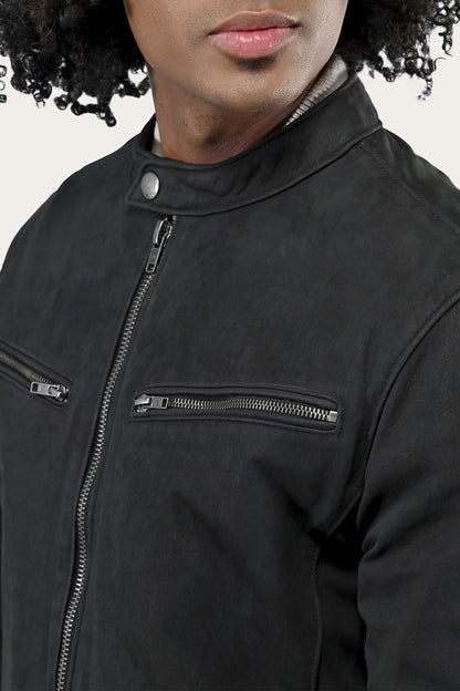 Men’s Black Cattleman Vintage Cafe Racer Leather Jacket